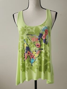 Selena Gomez Lime Green Butterfly Floral Tank Top SzL 4 For $20